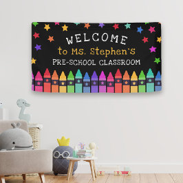 Crayons Stars Colorful Welcome Teacher's Classroom Spandoek