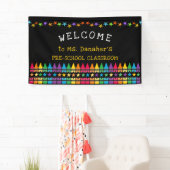 Crayons Stars Colorful Welcome Teacher's Classroom Spandoek (Insitu)