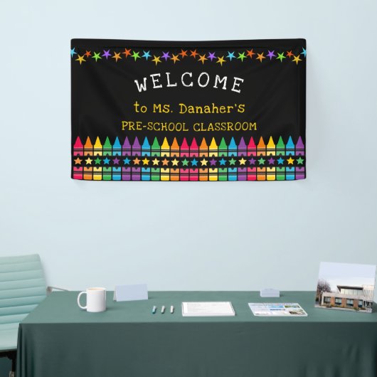 Crayons Stars Colorful Welcome Teacher's Classroom Spandoek (Beurs)