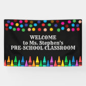 Crayons & Stars Kleurrijk Welkom bij Teacher's Spandoek (Horizontaal)