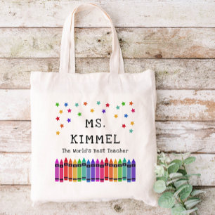 Crayons & Stars World's Best Teacher Appreciation Tote Bag