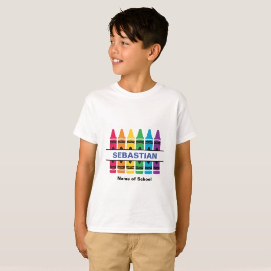 "Crayons" Student & School Naam Custom T-shirt (Voorkant volledig)