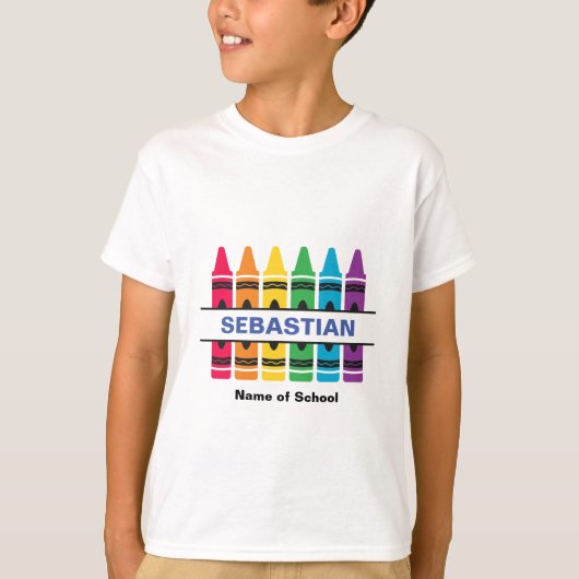 "Crayons" Student & School Naam Custom T-shirt (Voorkant)