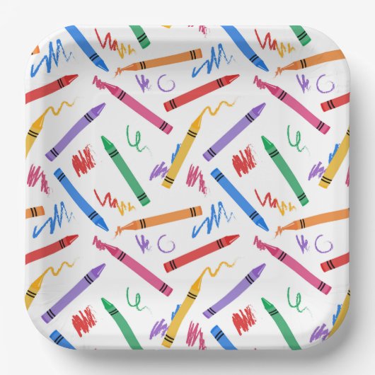 Crayons Verjaardagsfeest Kinder Jongen Meisje Papieren Bordje (Voorkant)