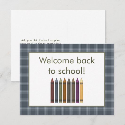 Crayons Welkom terug naar het Briefkaart van de Sc (Voorkant / Achterkant)