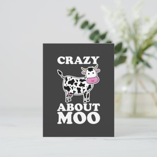 Crazy about Moo, Cow Lovers Pun T-Shirt Briefkaart (Staand voorkant)