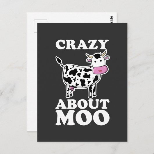 Crazy about Moo, Cow Lovers Pun T-Shirt Briefkaart (Voorkant / Achterkant)