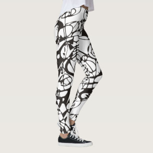Crazy abstract grafisch ontwerp zwart wit leggings