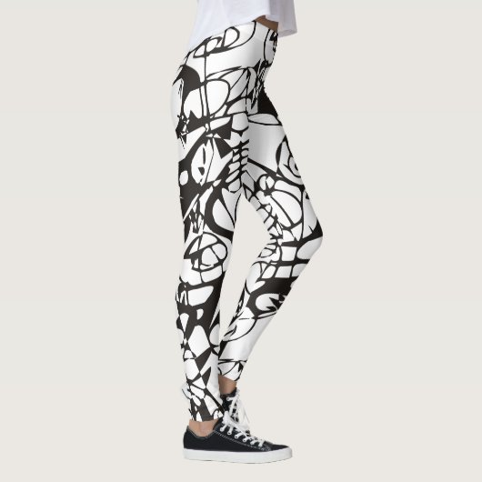 Crazy abstract grafisch ontwerp zwart wit leggings (Rechts)