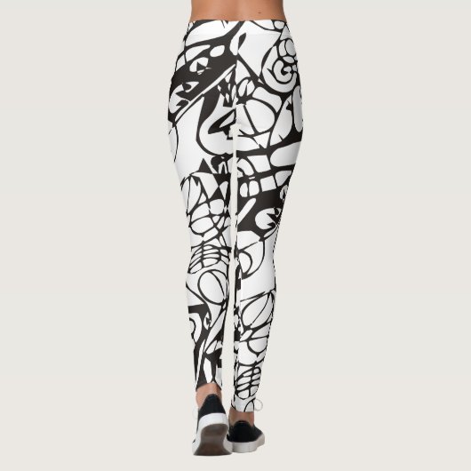 Crazy abstract grafisch ontwerp zwart wit leggings (Achterkant)