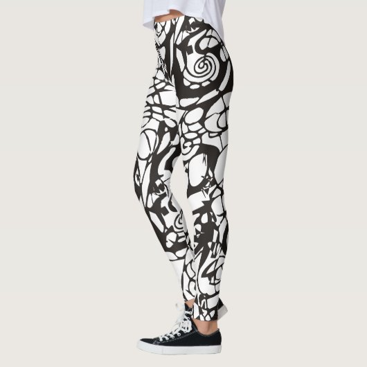 Crazy abstract grafisch ontwerp zwart wit leggings (Links)
