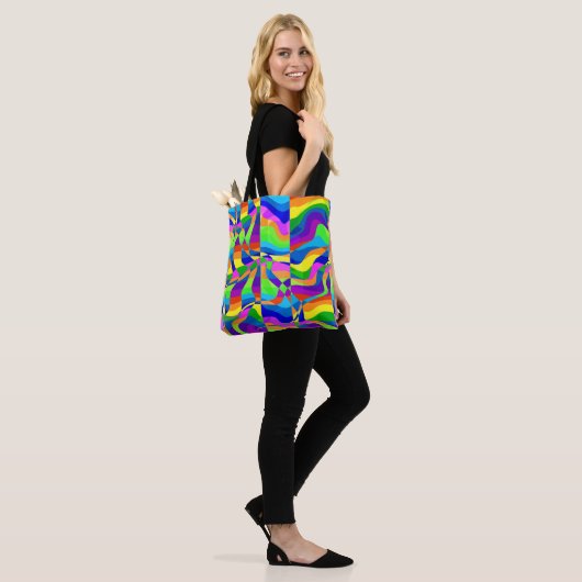 Crazy Abstract Rainbow Neon Tote Bag (Op model)