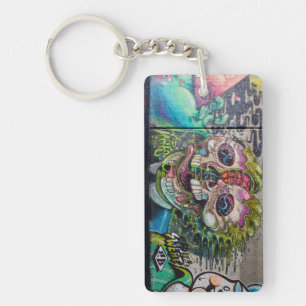 Crazy achtige horror Skull Graffiti Sleutelhanger