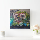 Crazy achtige horror Skull Graffiti Vierkante Klok (Huis)