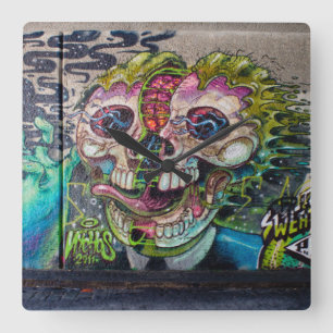 Crazy achtige horror Skull Graffiti Vierkante Klok
