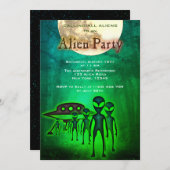 Crazy Alien & UFO in Forest Party Uitnodigen Kaart (Voorkant / Achterkant)