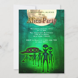 Crazy Alien & UFO in Forest Party Uitnodigen Kaart