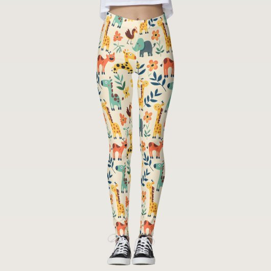 Crazy Animals Kleurrijke Patroon Leggings (Voorkant)