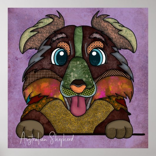 Crazy Australian Shepherd dog met de hand geverfd Poster (Voorkant)