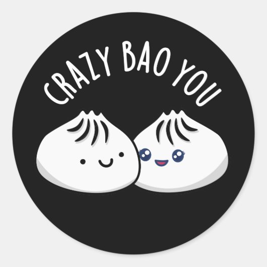 Crazy Bao You Grappig Dimsum Pun Donker BG Ronde Sticker (Voorkant)