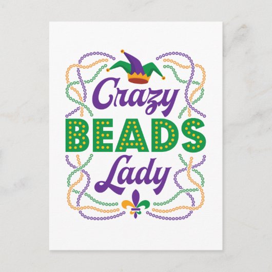Crazy Beads Lady Mardi Gras Bead Lover Briefkaart (Voorkant)