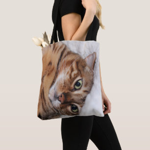 Crazy Bengal Cat Canvas tas, voeg uw eigen thema t Tote Bag