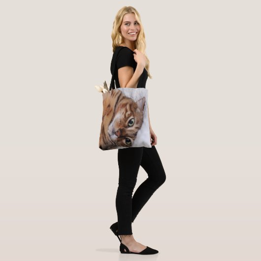 Crazy Bengal Cat Canvas tas, voeg uw eigen thema t Tote Bag (Op model)