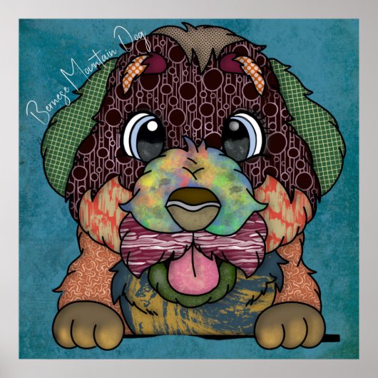 Crazy Bernese Mountain Dog met de hand geschilderd Poster (Voorkant)