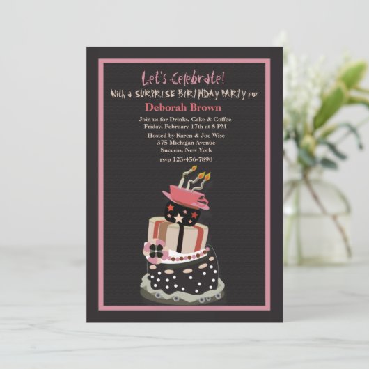 Crazy Birthday Cake Invitation Kaart (Staand voorkant)