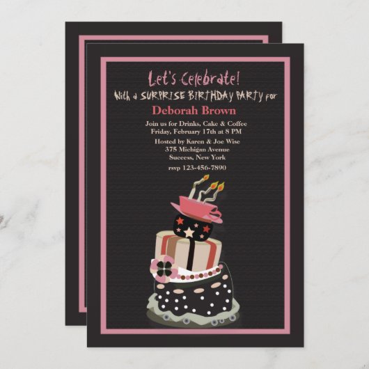 Crazy Birthday Cake Invitation Kaart (Voorkant / Achterkant)