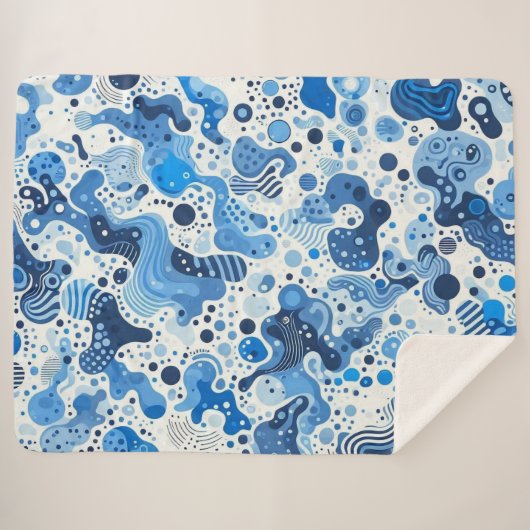 Crazy Blankets - Abstract Blue Organic Shapes Blan Sherpa Deken (Voorkant (horizontaal))