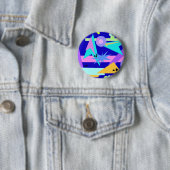 Crazy Blue Eighties Patroon Ronde Button 5,7 Cm (In situ)