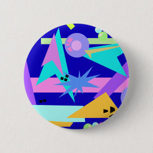 Crazy Blue Eighties Patroon Ronde Button 5,7 Cm