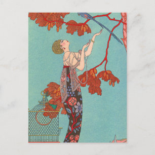 Crazy Blue Parrot van George Barbier Briefkaart