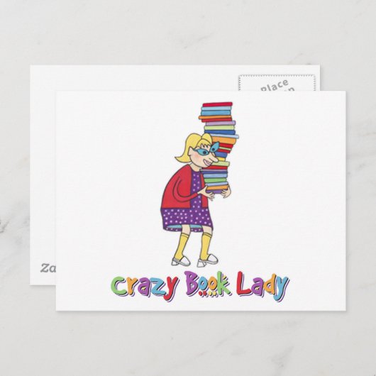 Crazy Book Lady Briefkaart (Voorkant / Achterkant)