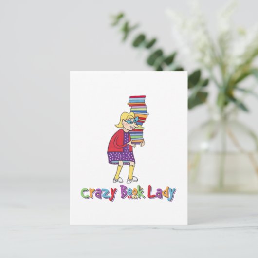 Crazy Book Lady Briefkaart (Staand voorkant)