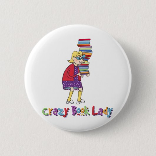 Crazy Book Lady Ronde Button 5,7 Cm (Voorkant)