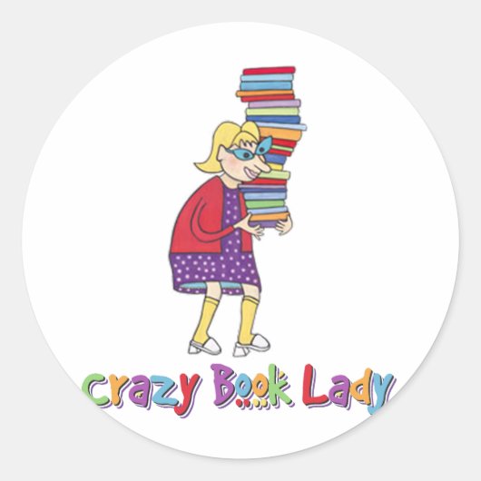 Crazy Book Lady Ronde Sticker (Voorkant)