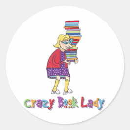 Crazy Book Lady Ronde Sticker