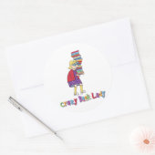 Crazy Book Lady Ronde Sticker (Envelop)