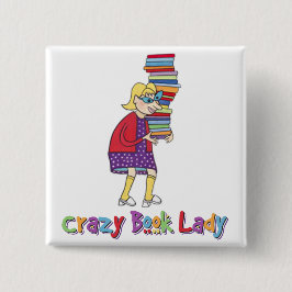 Crazy Book Lady Vierkante Button 5,1 Cm