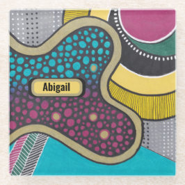 Crazy bright amoeba, doodle art, gepersonaliseerd glazen onderzetter