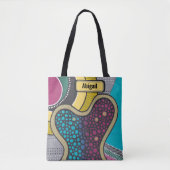 Crazy bright amoeba, doodle art, jouw naam tote bag (Voorkant)