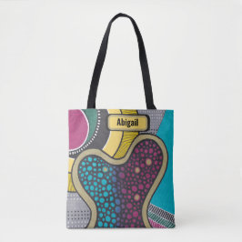 Crazy bright amoeba, doodle art, jouw naam tote bag