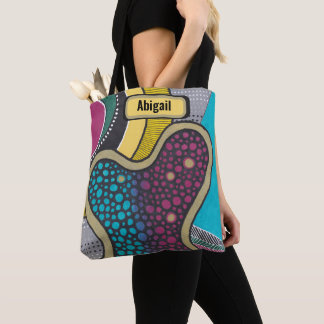 Crazy bright amoeba, doodle art, jouw naam tote bag