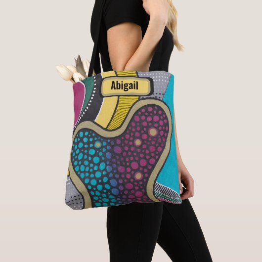 Crazy bright amoeba, doodle art, jouw naam tote bag (Dichtbij)