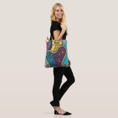 Crazy bright amoeba, doodle art, jouw naam tote bag (Op model)