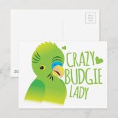 Crazy budgie dame briefkaart (Voorkant / Achterkant)