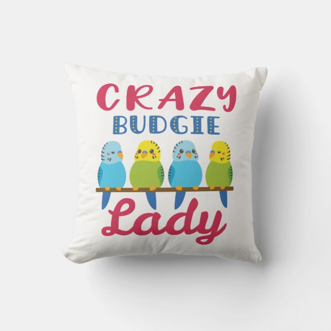 Crazy Budgie Lady Cute Funny Paraket Owner Kussen (Voorkant)
