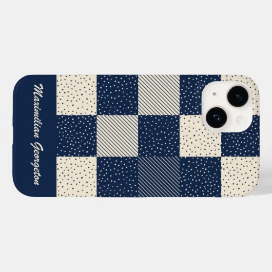 Crazy Buffalo Check in Crème en Navy Blue Case-Mate iPhone Case (Achterkant (horizontaal))